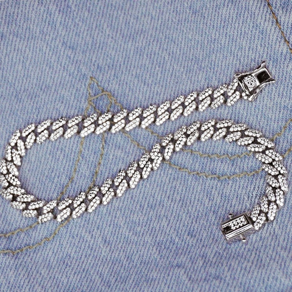 Ice Cuban Link Diamonds Bracelet 925 Sterling Silver Large Size.